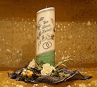 schraege Stumpenkerze 60/240 gruen ZUR SILBERNEN HOCHZEIT