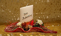 schraege Stumpenkerze 60/120 rot ZUM HOCHZEITSTAG