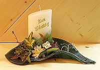schraege Stumpenkerze 60/120 gruen ZUM GEBURTSTAG